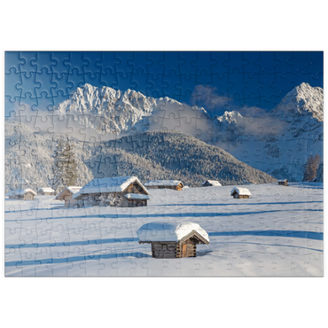 puzzleplate Heustadel auf den Buckelwiesen bei Mittenwald gegen Wörner (2474m) und Karwendelgebirge 200 Puzzle