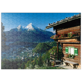 Darstellung des Puzzle-Motivs Bauernhaus bei Metzenleiten gegen Watzmann, Deutschland – Puzzleteile: 200