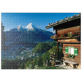 Darstellung des Puzzle-Motivs Bauernhaus bei Metzenleiten gegen Watzmann, Deutschland – Puzzleteile: 500
