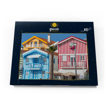 Bunte Holzhäuser im Bade- und Fischerort Costa Nova an der Atlantikküste 100 Puzzle Schachtel Ansicht3