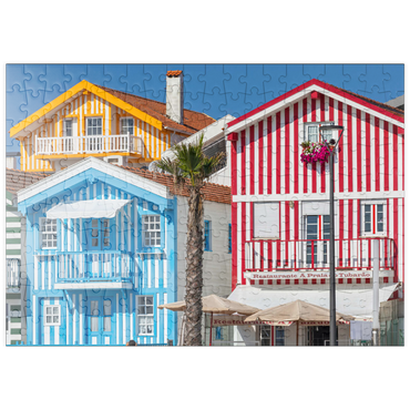 puzzleplate Bunte Holzhäuser im Bade- und Fischerort Costa Nova an der Atlantikküste 200 Puzzle