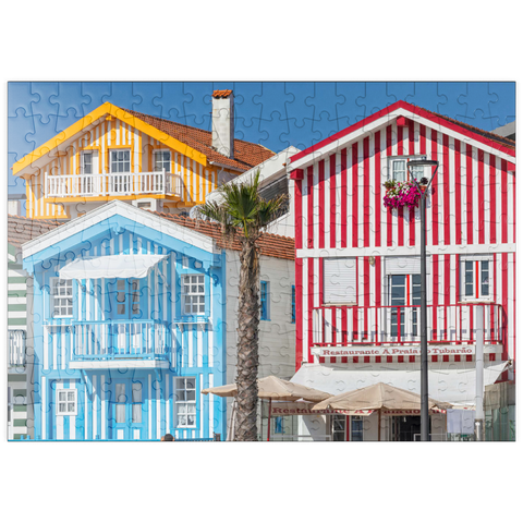 puzzleplate Bunte Holzhäuser im Bade- und Fischerort Costa Nova an der Atlantikküste 200 Puzzle
