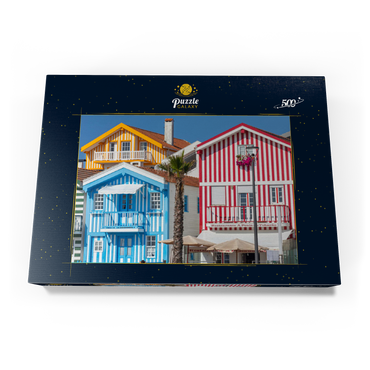 Bunte Holzhäuser im Bade- und Fischerort Costa Nova an der Atlantikküste 500 Puzzle Schachtel Ansicht3