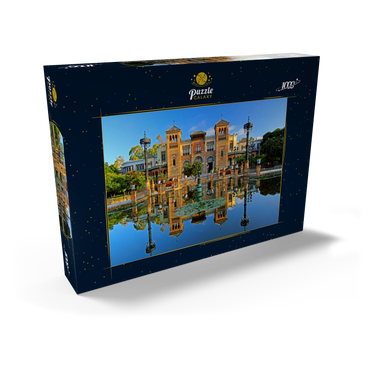 Wasserbecken mit dem Mudejar Pavillon im Morgenlicht, Plaza de America, Park Maria Luisa, Sevilla 1000 Puzzle Schachtel Ansicht2