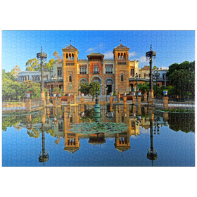 Darstellung des Puzzle-Motivs Wasserbecken mit dem Mudejar Pavillon im Morgenlicht, Sevilla – Puzzleteile: 1000