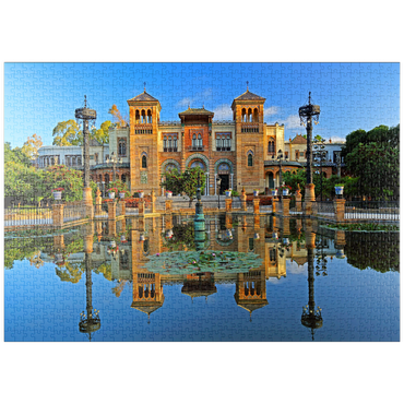 puzzleplate Wasserbecken mit dem Mudejar Pavillon im Morgenlicht, Plaza de America, Park Maria Luisa, Sevilla 1000 Puzzle