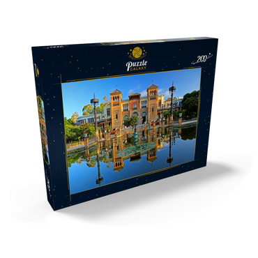 Wasserbecken mit dem Mudejar Pavillon im Morgenlicht, Plaza de America, Park Maria Luisa, Sevilla 200 Puzzle Schachtel Ansicht2
