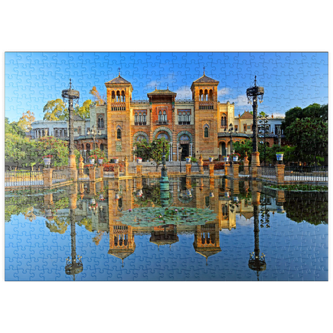 puzzleplate Wasserbecken mit dem Mudejar Pavillon im Morgenlicht, Plaza de America, Park Maria Luisa, Sevilla 500 Puzzle