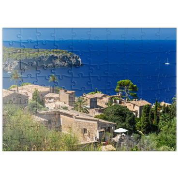 puzzleplate Blick über Lluc Alcari in die Cala de Deia, Mallorca, Balearen, Spanien 100 Puzzle