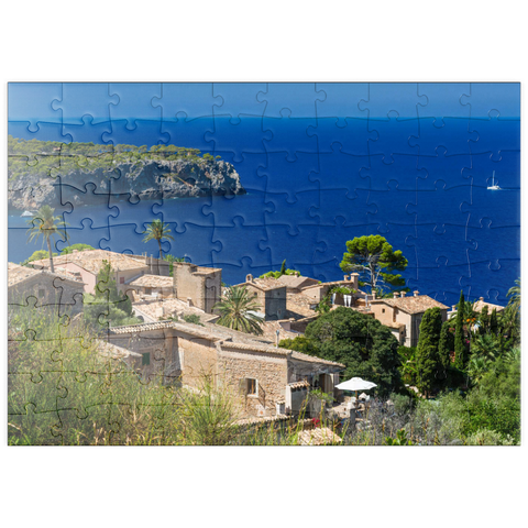 puzzleplate Blick über Lluc Alcari in die Cala de Deia, Mallorca, Balearen, Spanien 100 Puzzle