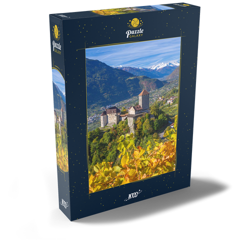 Schloss Tirol gegen Nationalpark Stilfser Joch, Dorf Tirol bei Meran, Provinz Bozen, Trentino-Südtirol 1000 Puzzle Schachtel Ansicht2
