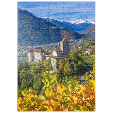 puzzleplate Schloss Tirol gegen Nationalpark Stilfser Joch, Dorf Tirol bei Meran, Provinz Bozen, Trentino-Südtirol 200 Puzzle