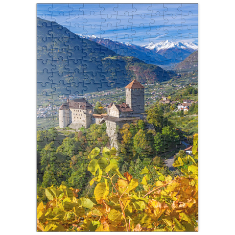 puzzleplate Schloss Tirol gegen Nationalpark Stilfser Joch, Dorf Tirol bei Meran, Provinz Bozen, Trentino-Südtirol 200 Puzzle
