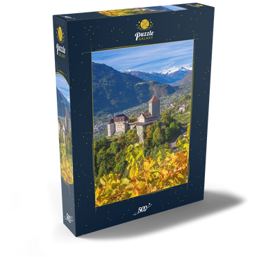 Schloss Tirol gegen Nationalpark Stilfser Joch, Dorf Tirol bei Meran, Provinz Bozen, Trentino-Südtirol 500 Puzzle Schachtel Ansicht2