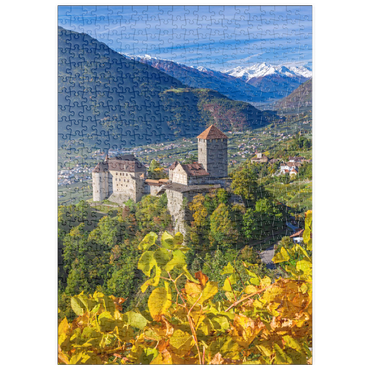 puzzleplate Schloss Tirol gegen Nationalpark Stilfser Joch, Dorf Tirol bei Meran, Provinz Bozen, Trentino-Südtirol 500 Puzzle