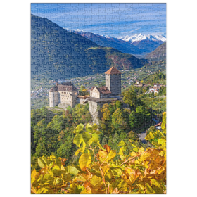 Darstellung des Puzzle Motivs Schloss Tirol gegen Nationalpark Stilfser Joch, Trentino-Südtirol - Puzzleteile: 500