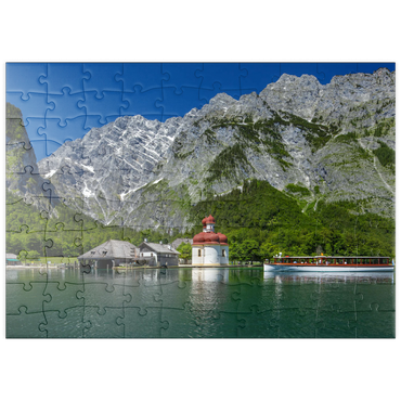 puzzleplate Blick über den See auf St. Bartholomä gegen den Watzmann (2713m) 100 Puzzle