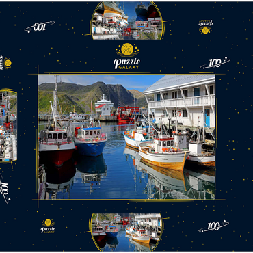 Fischerhafen in Honningsvag, Insel Mageröya, Finnmark, Norwegen 100 Puzzle Schachtel 3D Modell