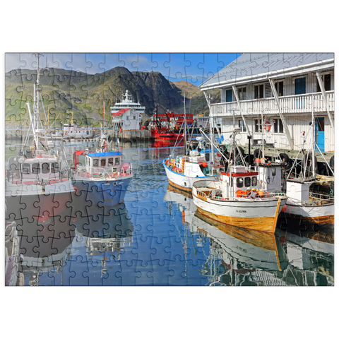 puzzleplate Fischerhafen in Honningsvag, Insel Mageröya, Finnmark, Norwegen 200 Puzzle
