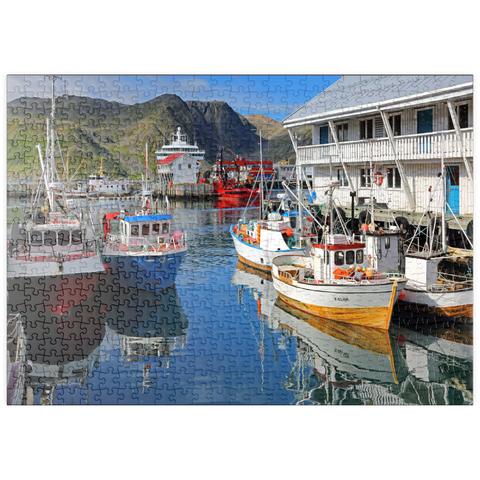 puzzleplate Fischerhafen in Honningsvag, Insel Mageröya, Finnmark, Norwegen 500 Puzzle