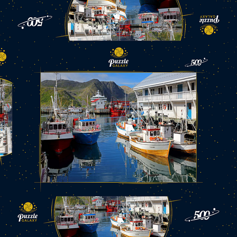 Fischerhafen in Honningsvag, Insel Mageröya, Finnmark, Norwegen 500 Puzzle Schachtel 3D Modell