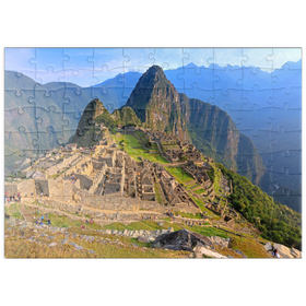 Darstellung des Puzzle Motivs Inka Festung Machu Picchu über dem Urubambatal, Peru - Puzzleteile: 100