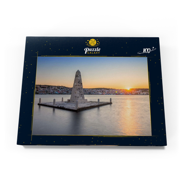 Obelisk in der Bucht von Argostoli im Sonnenuntergang, Insel Kefalonia, Ionische Inseln, Griechenland 100 Puzzle Schachtel Ansicht3