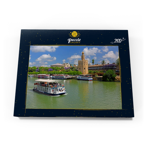 Ausflugsschiffe auf dem Guadalquivir mit dem Torre del Oro, Sevilla, Andalusien, Spanien 200 Puzzle Schachtel Ansicht3