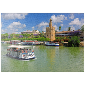Darstellung des Puzzle Motivs Ausflugsschiffe auf dem Guadalquivir mit dem Torre del Oro, Sevilla - Puzzleteile: 500