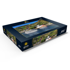 Alternative Darstellung des Puzzle-Motivs Ausflugsschiff auf dem Rhein mit Burg Pfalzgrafenstein und Burg Gutenfels in Kaub – Puzzleteile: 1000