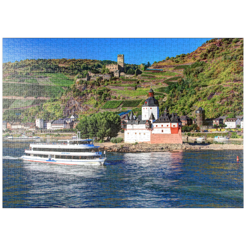 puzzleplate Ausflugsschiff auf dem Rhein mit Burg Pfalzgrafenstein und Burg Gutenfels in Kaub 1000 Puzzle