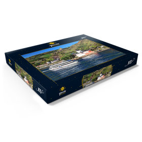 Darstellung des Puzzle Motivs Ausflugsschiff auf dem Rhein mit Burg Pfalzgrafenstein und Burg Gutenfels in Kaub - Puzzleteile: 100