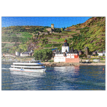 puzzleplate Ausflugsschiff auf dem Rhein mit Burg Pfalzgrafenstein und Burg Gutenfels in Kaub 500 Puzzle