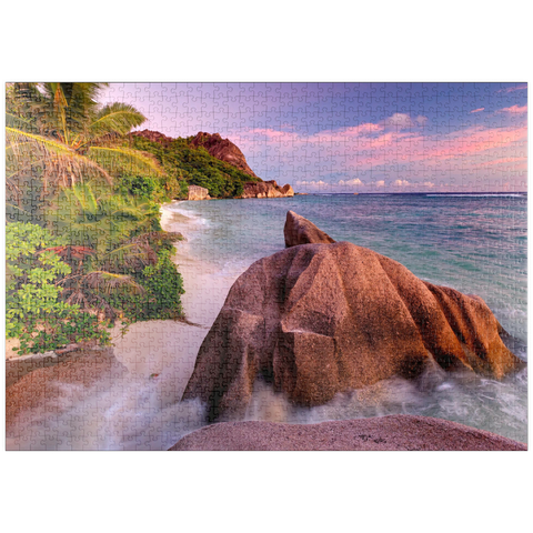 puzzleplate Granitfelsen am Strand Anse Source d' Argent, Insel La Digue, Seychellen 1000 Puzzle