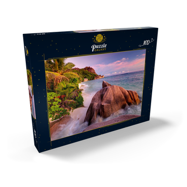 Granitfelsen am Strand Anse Source d' Argent, Insel La Digue, Seychellen 100 Puzzle Schachtel Ansicht2