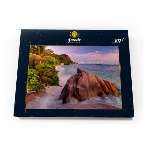 Granitfelsen am Strand Anse Source d' Argent, Insel La Digue, Seychellen 100 Puzzle Schachtel Ansicht3