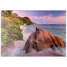Darstellung des Puzzle Motivs Granitfelsen am Strand Anse Source d' Argent, Insel La Digue, Seychellen - Puzzleteile: 100