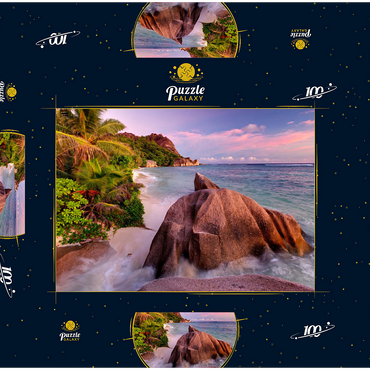 Granitfelsen am Strand Anse Source d' Argent, Insel La Digue, Seychellen 100 Puzzle Schachtel 3D Modell