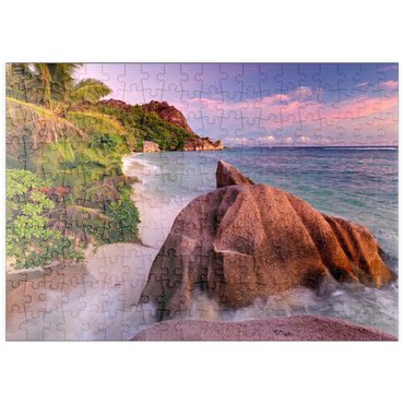 puzzleplate Granitfelsen am Strand Anse Source d' Argent, Insel La Digue, Seychellen 200 Puzzle