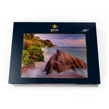 Granitfelsen am Strand Anse Source d' Argent, Insel La Digue, Seychellen 500 Puzzle Schachtel Ansicht3
