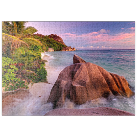 Darstellung des Puzzle Motivs Granitfelsen am Strand Anse Source d' Argent, Insel La Digue, Seychellen - Puzzleteile: 500