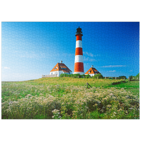 Darstellung des Puzzle Motivs Leuchtturm im Nationalpark Wattenmeer, Westerhever, Deutschland - Puzzleteile: 1000