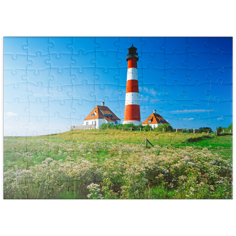 puzzleplate Leuchtturm im Nationalpark Wattenmeer, Westerhever, Deutschland 100 Puzzle