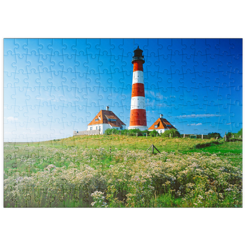 puzzleplate Leuchtturm im Nationalpark Wattenmeer, Westerhever, Deutschland 200 Puzzle