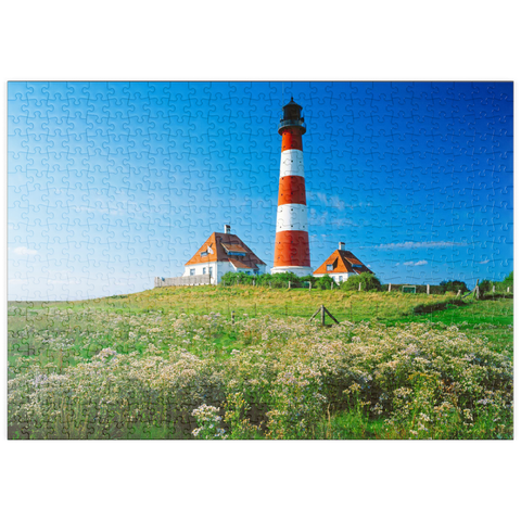 puzzleplate Leuchtturm im Nationalpark Wattenmeer, Westerhever, Deutschland 500 Puzzle