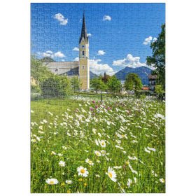 Darstellung des Puzzle-Motivs Blumenwiese vor der Kirche St. Sixtus – Puzzleteile: 500