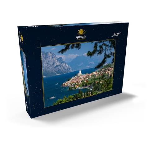 Blick nach Malcesine am Gardasee mit der Scaligerburg (14/15 Jh.), Provinz Verona, Venetien, Italien 1000 Puzzle Schachtel Ansicht2