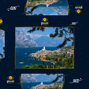 Blick nach Malcesine am Gardasee mit der Scaligerburg (14/15 Jh.), Provinz Verona, Venetien, Italien 500 Puzzle Schachtel 3D Modell