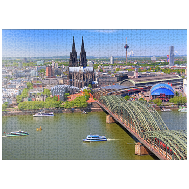 puzzleplate Blick über den Rhein mit Kölner Dom und Hohenzollernbrücke, Köln 1000 Puzzle