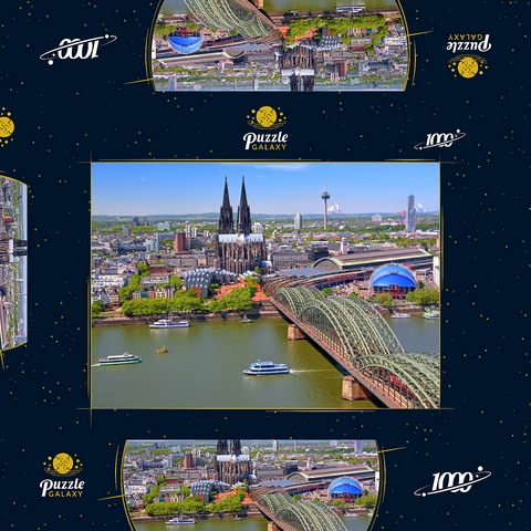 Blick über den Rhein mit Kölner Dom und Hohenzollernbrücke, Köln 1000 Puzzle Schachtel 3D Modell